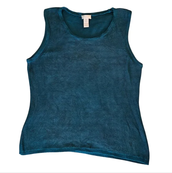 Chicos Teal Blue Sleeveless Knit Scoop Neck Sweater Tank Chicos size 1 (8/10-M) - Picture 1 of 3